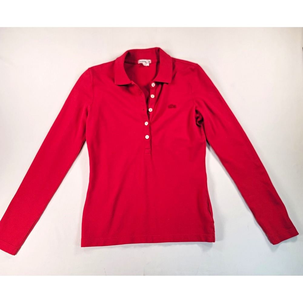 Lacoste Womens 38 Red Long Sleeve Pique Polo Shirt Stretch Y2K Preppy 6331L